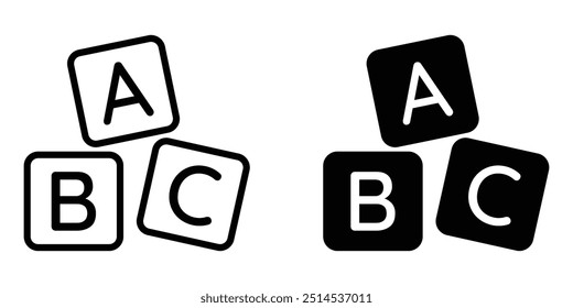 ABC alphabet blocks vector icon set. School child education minimalist symbol. Isolated on white background.
