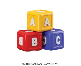 Abc alfabeto ícone cubo colorido 3d renderizar conceito de cubos coloridos do alfabeto para crianças jardim de infância carta aprendizagem ícone ilustração vetorial
