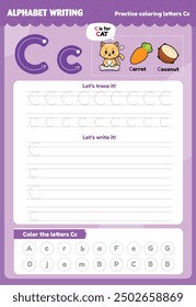 ABC alphabet coloring exercise. Educational coloring book pages with sketch vector illustrations for preschoolers. Coloring books for preschool and kindergarten children. Vector illustration