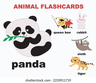 ABC alphabet with cute animals vector illustrations set. Preschool education with English alphabet for kids. Vector illustration.
