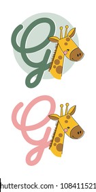 ABC Alphabet Giraffe with the letter G. Print illustration for Kids. Vector. Isolated.