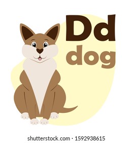 ABC Alphabet illustration. Vector cute kids animal alphabet. Letter D. Cute cartoon dog.