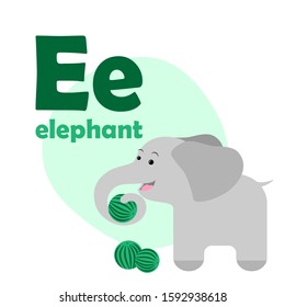 ABC Alphabet illustration. Vector cute kids animal alphabet. Letter E. Cute cartoon elephant.