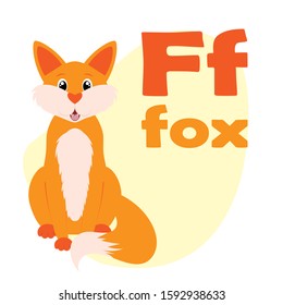 ABC Alphabet illustration. Vector cute kids animal alphabet. Letter F. Cute cartoon fox.