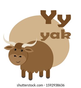 ABC Alphabet illustration. Vector cute kids animal alphabet. Letter Y. Cute cartoon yak.