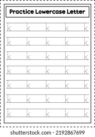 ABC Alphabet Letter Tracing. Lowercase letter k. Handwriting practice for preschool kids
