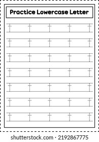 Seguimiento de letras alfabetas ABC. Letra minúscula t. Práctica de escritura a mano para niños en edad preescolar