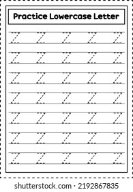Seguimiento de letras alfabetas ABC. Letra z minúscula. Práctica de escritura a mano para niños en edad preescolar