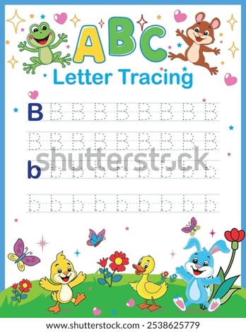 ABC alphabet letter tracing practice worksheet. Learn the English alphabet and letters with a printable kids' activity page. Educational spelling handwriting workbooks for early learners.
