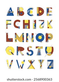 ABC alphabet letters in Kandinsky style for your design, vector image. Classic triad color combination