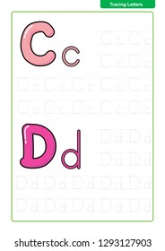 ABC Alphabet letters tracing worksheet with alphabet letters. Basic writing practice for kindergarten kids A4 paper ready to print vector illustration
