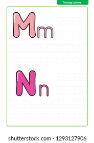 ABC Alphabet letters tracing worksheet with alphabet letters. Basic writing practice for kindergarten kids A4 paper ready to print vector illustration
