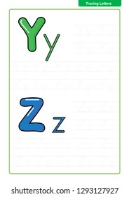 ABC Alphabet letters tracing worksheet with alphabet letters. Basic writing practice for kindergarten kids A4 paper ready to print vector illustration
