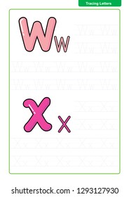 ABC Alphabet letters tracing worksheet with alphabet letters. Basic writing practice for kindergarten kids A4 paper ready to print vector illustration
