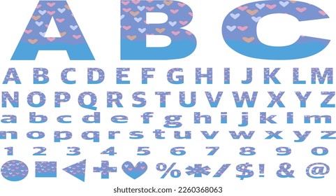ABC alphabet Love font vector set capital English letters 0-9 number