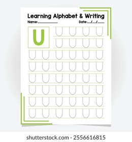 Abc Alphabet Tracing Practice. Letter U. Worksheet Educational Coloring Book Page With Outline Vector Illustration for Preschool