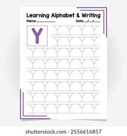 Abc Alphabet Tracing Practice. Letter Y. Worksheet Educational Coloring Book Page With Outline Vector Illustration for Preschool