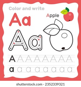 ABC alphabet tracing practice worksheet. Educational coloring book page with outline vector illustration for preschool. Letter A. svg