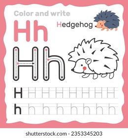 ABC alphabet tracing practice worksheet. Educational coloring book page with outline vector illustration for preschool. Letter H. svg