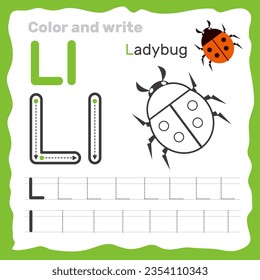 ABC alphabet tracing practice worksheet. Educational coloring book page with outline vector illustration for preschool. Letter L. svg