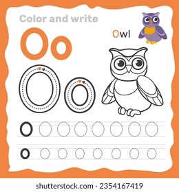 ABC alphabet tracing practice worksheet. Educational coloring book page with outline vector illustration for preschool. Letter O. svg
