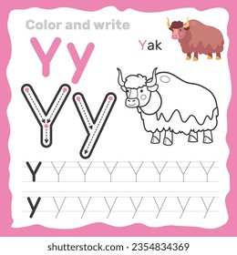 ABC alphabet tracing practice worksheet. Educational coloring book page with outline vector illustration for preschool. Letter Y. svg