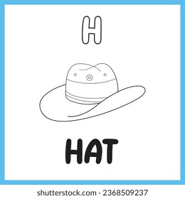 ABC alphabet tracing practice worksheet.
ABC alphabet tracing worksheet for kids. Letter H for Hat coloring pages vector illustration.
