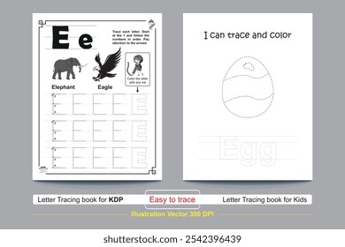 ABC alphabet tracing practice worksheet. word coloring book page with silhouette outline vector illustration for preschool. Uppercase, Lowercase letter Tracing and coloring book For Pre-school Kids