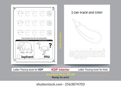 ABC alphabet tracing practice worksheet. word coloring book page for preschool. Uppercase, Lowercase letter e Tracing and coloring book For Pre-school Kids with Arrow Direction e. KDP Interior