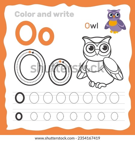 ABC alphabet tracing practice worksheet. Educational coloring book page with outline vector illustration for preschool. Letter O.