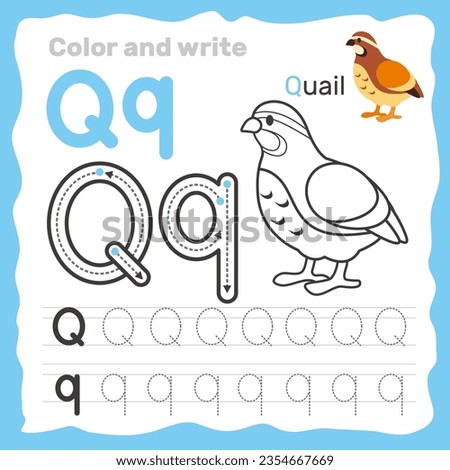 ABC alphabet tracing practice worksheet. Educational coloring book page with outline vector illustration for preschool. Letter Q.