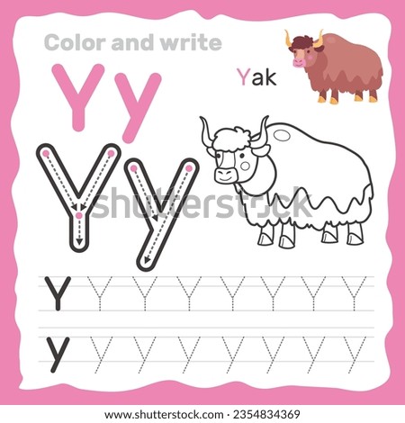 ABC alphabet tracing practice worksheet. Educational coloring book page with outline vector illustration for preschool. Letter Y.