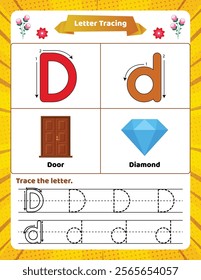 ABC alphabet tracing worksheet for kids. Letter D.