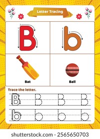 ABC alphabet tracing worksheet. Letter B.