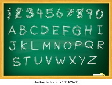 Abc alphabet type font set of vector on blackboard. EPS 10