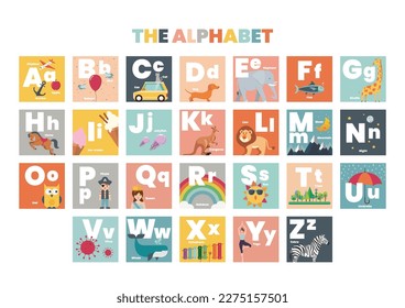 ABC Alphabet Worksheet Flashcard. English alphabet for children education. Vector illustration