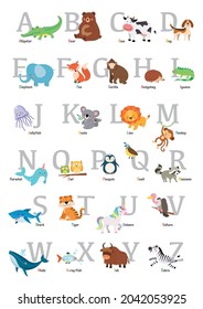 ABC Animal Alphabet Set Vector Illustration, First Alphabet, Alphabet Poster