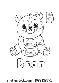 ABC animals coloring book. Animals alphabet. Vector cartoon bear. Isolated on white background.