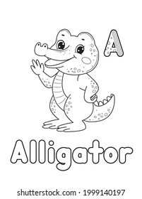 ABC animals coloring book. Animals alphabet. Vector cartoon alligator. Isolated on white background.