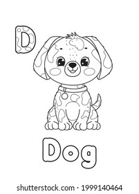 ABC animals coloring book. Animals alphabet. Vector cartoon dog. Isolated on white background.