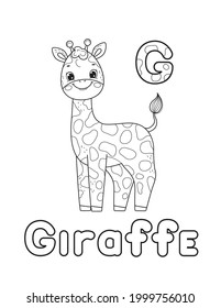 ABC animals coloring book. Animals alphabet. Vector cartoon giraffe.Isolated on white background.