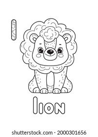 ABC animals coloring book. Animals alphabet. Vector cartoon lion. Isolated on white background.