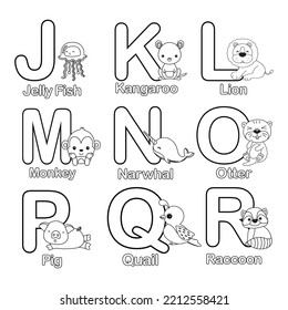 ABC animals coloring book. Animals alphabet. 