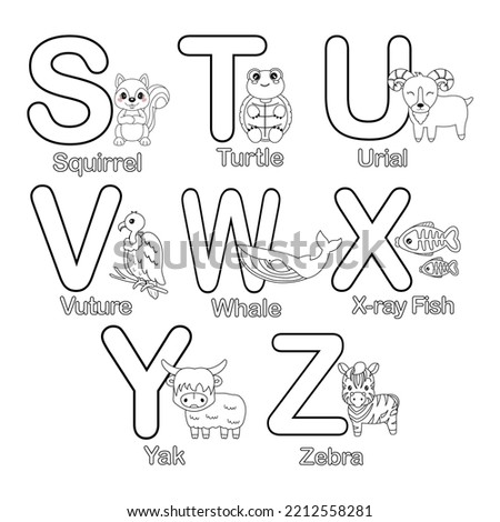 ABC animals coloring book. Animals alphabet. 