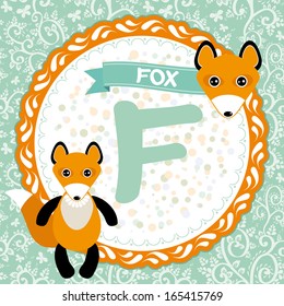 ABC animals F is fox. Childrens english alphabet. Vector