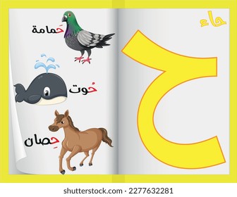 ABC: Arabic Alphabet Flash Cards and Colorful Objects Begin with the Letter - Harf Haa' -  ,for kids
