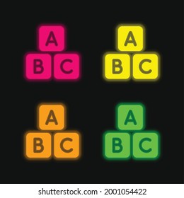 Bloque Abc cuatro colores brillante icono del vector neón