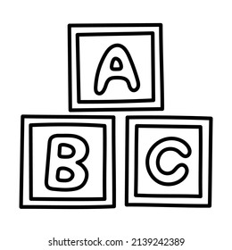 Abc Block. Hand Drawn Doodle Kid Stuff Icon.