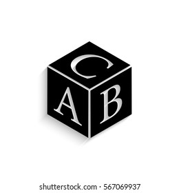 ABC block icon - black vector illustration with  shadow