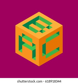 ABC block, isometric. Education since childhood.